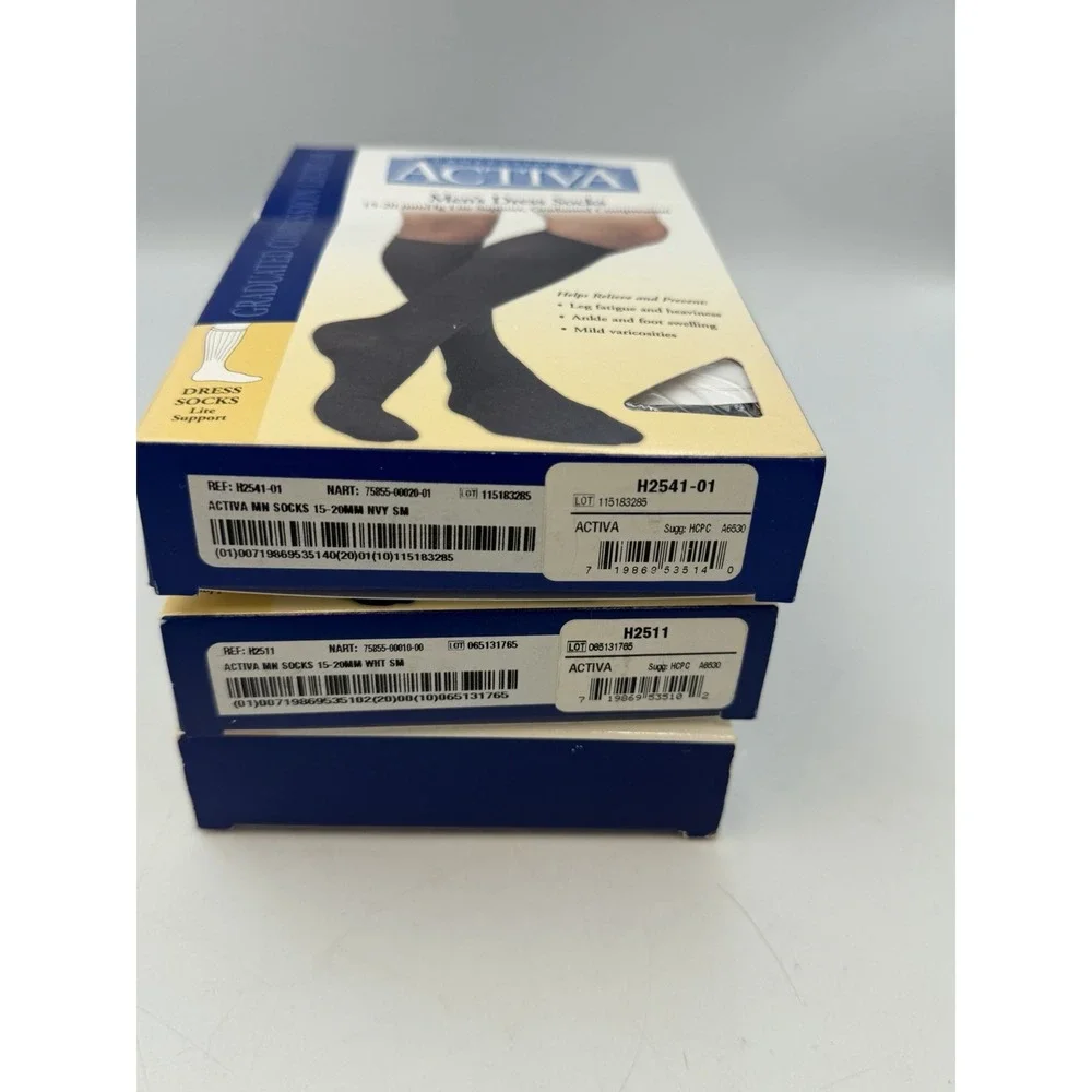 Activa Mens Compression Socks Small 15-20 mmHg Navy White Black 3 Pair Lot NEW